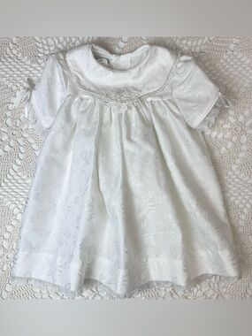 Vintage 1980s Rare Editions Girls 3-4 Years White Jacquard Satin Floral Dress